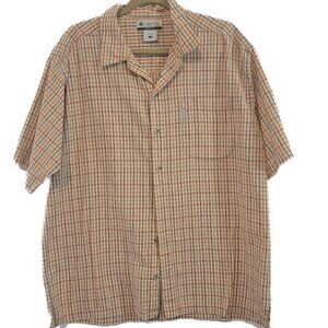 Columbia Short Sleeve Plaid Shirt - Tan/blue/Orange - sz Large